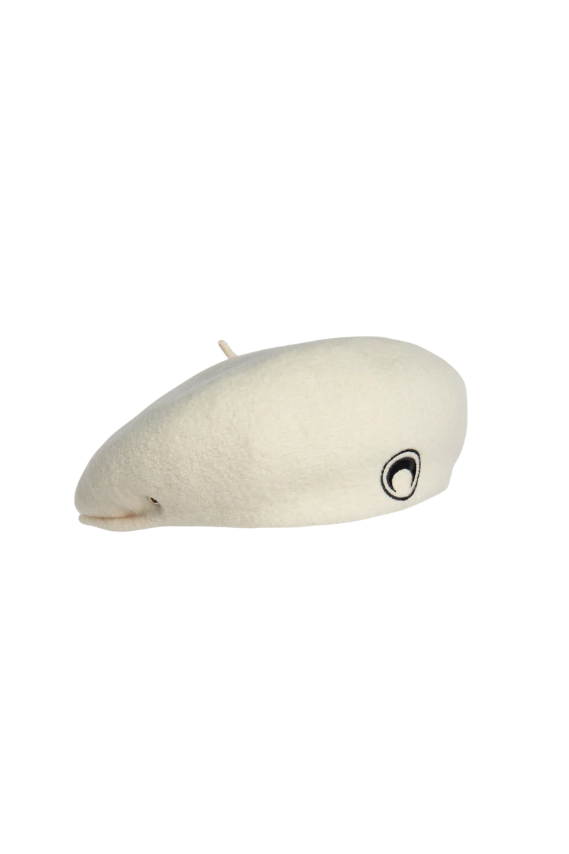 Marine Serre Embroidered French Beret Broken White Wool