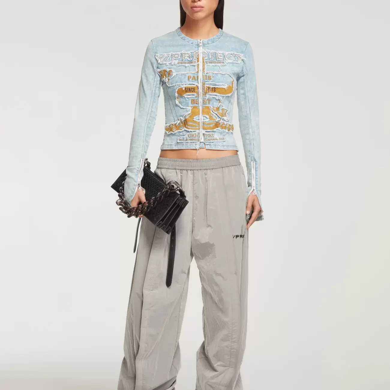 Fitted Paris' Best Zip Denim Jacket Ice Blue