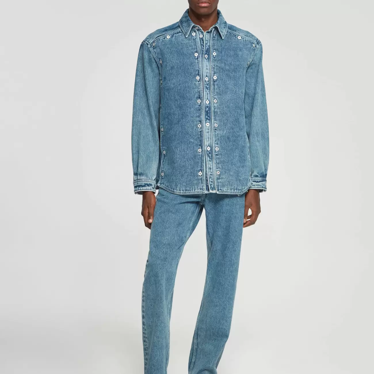 Classic Button Panel Denim Shirt Navy