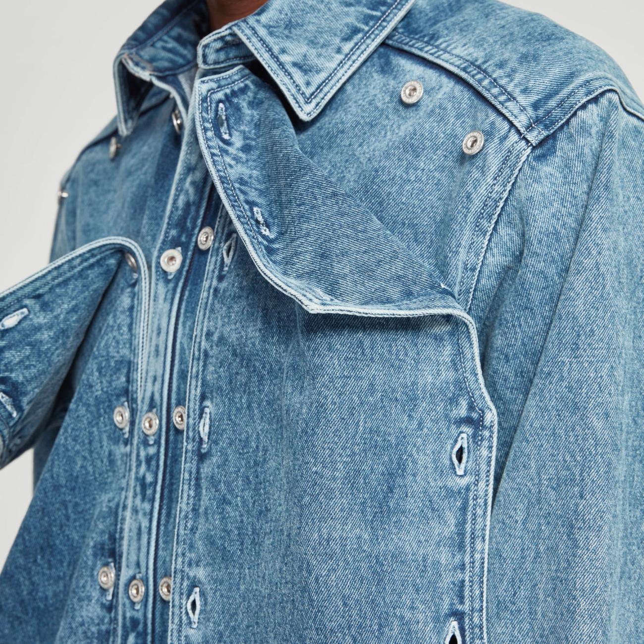 Classic Button Panel Denim Shirt Navy