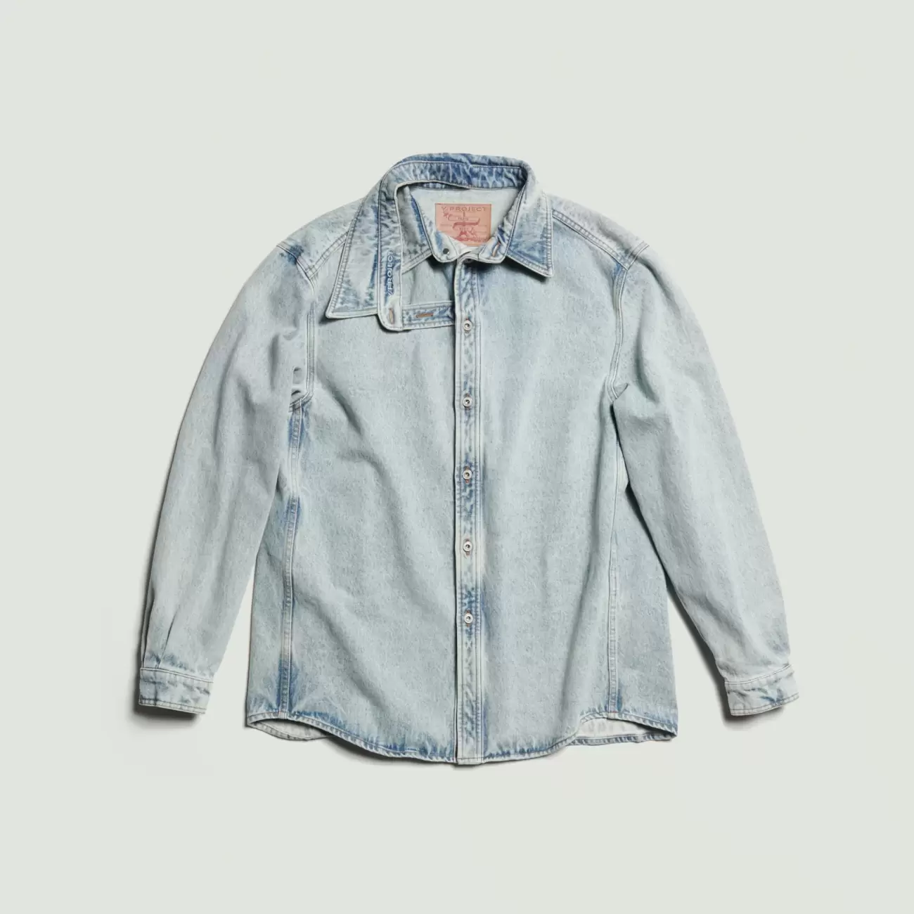 Double Collar Denim Overshirt Light Blue