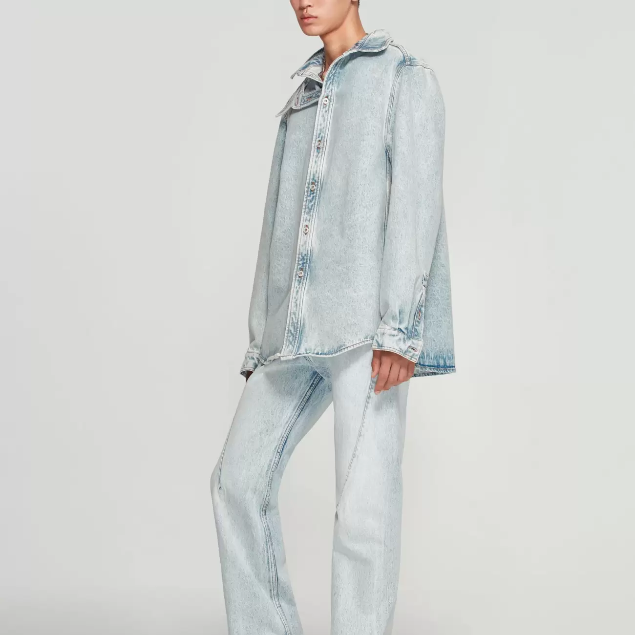 Double Collar Denim Overshirt Light Blue