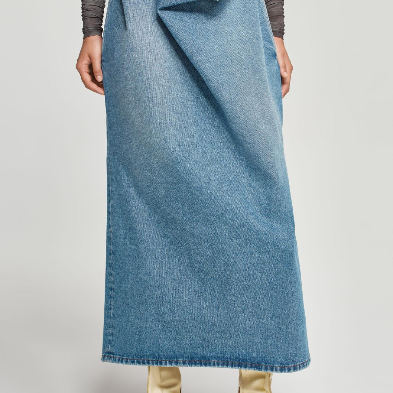 Y Belt Denim Tube Skirt