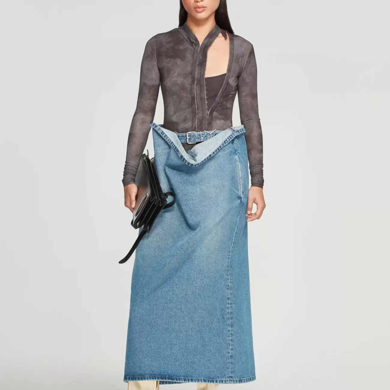 Y Belt Denim Tube Skirt
