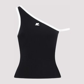 Logo asymmetric one-shoulder sleeveless