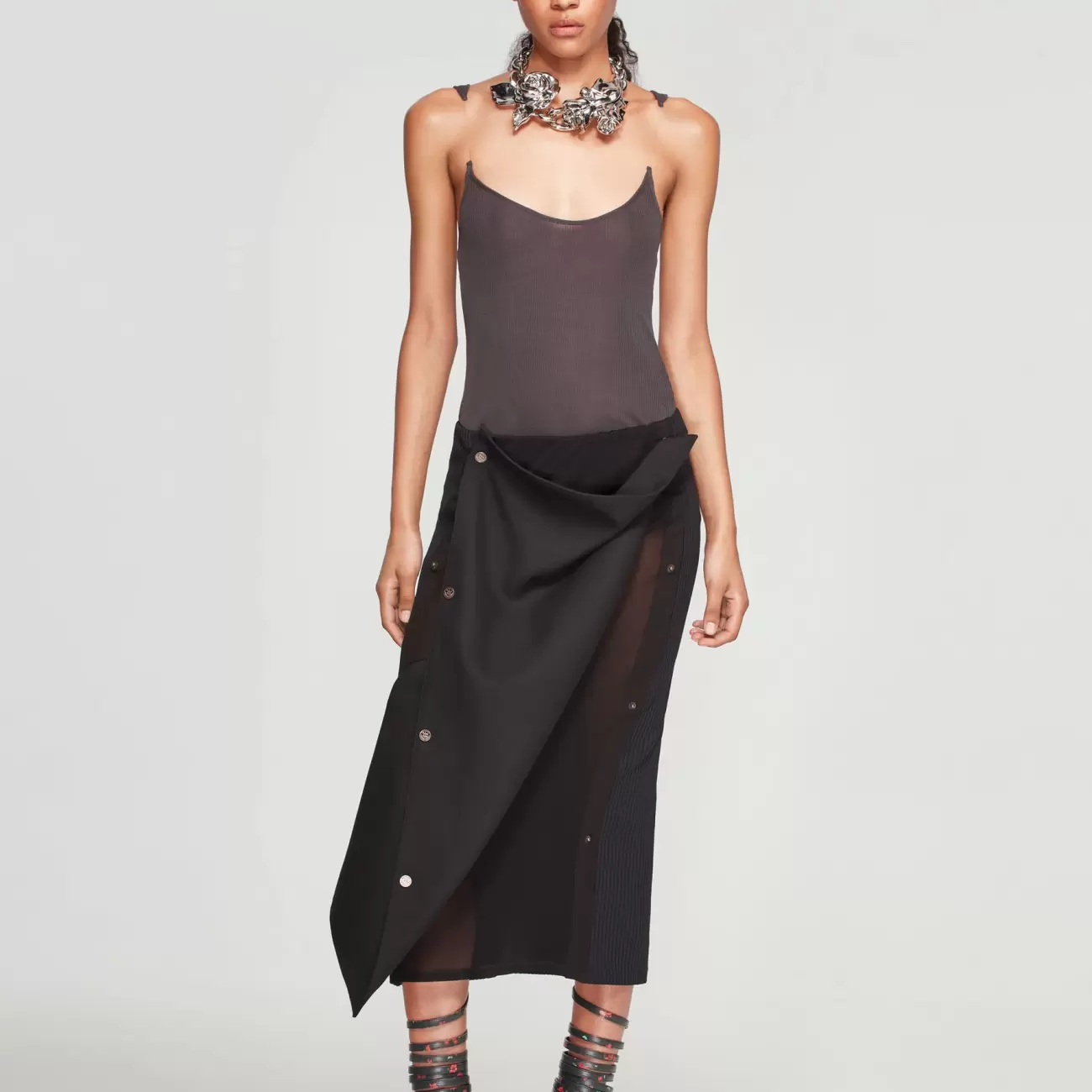 Snap Panel Maxi Skirt
