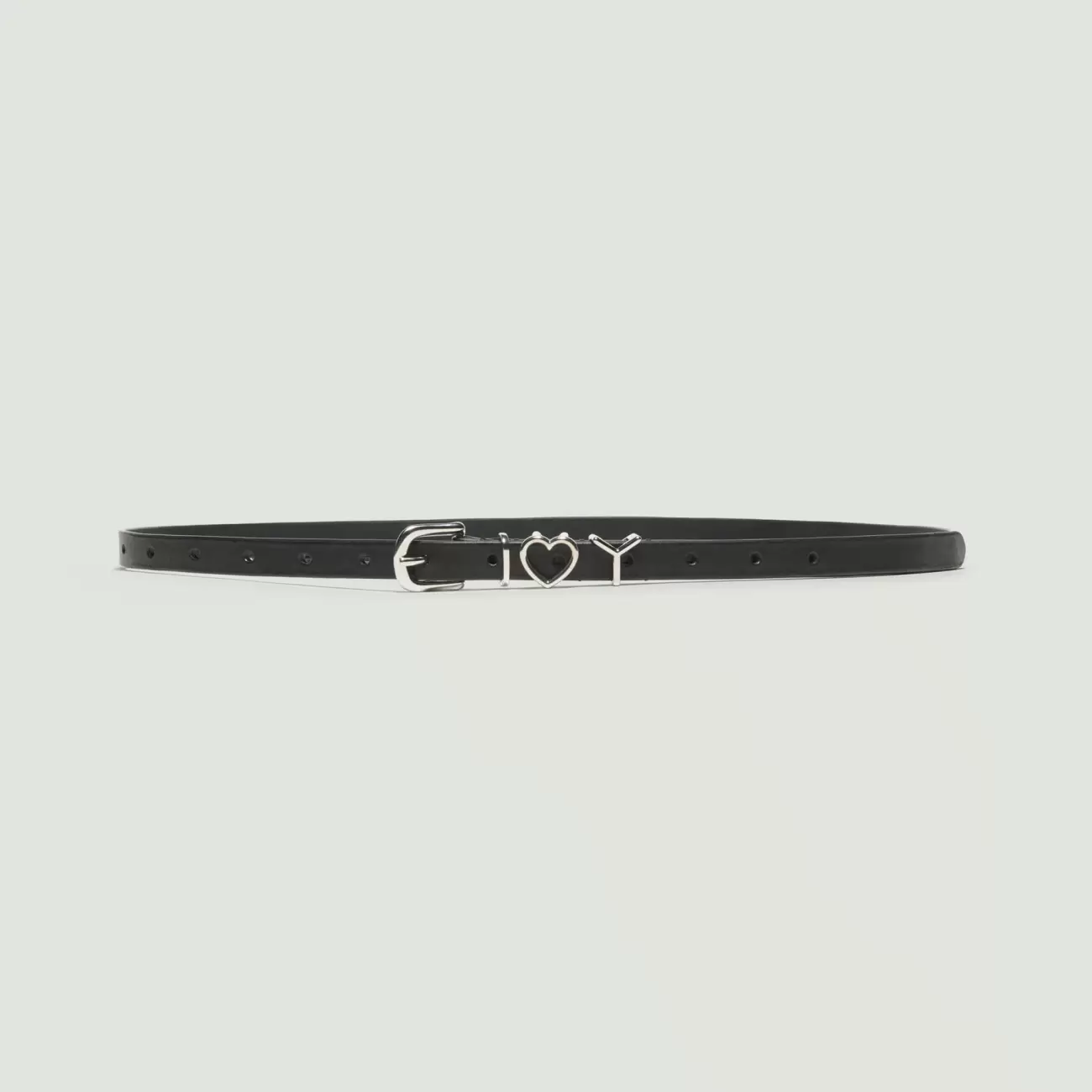 Skinny Y Heart Belt -  Black/Silver
