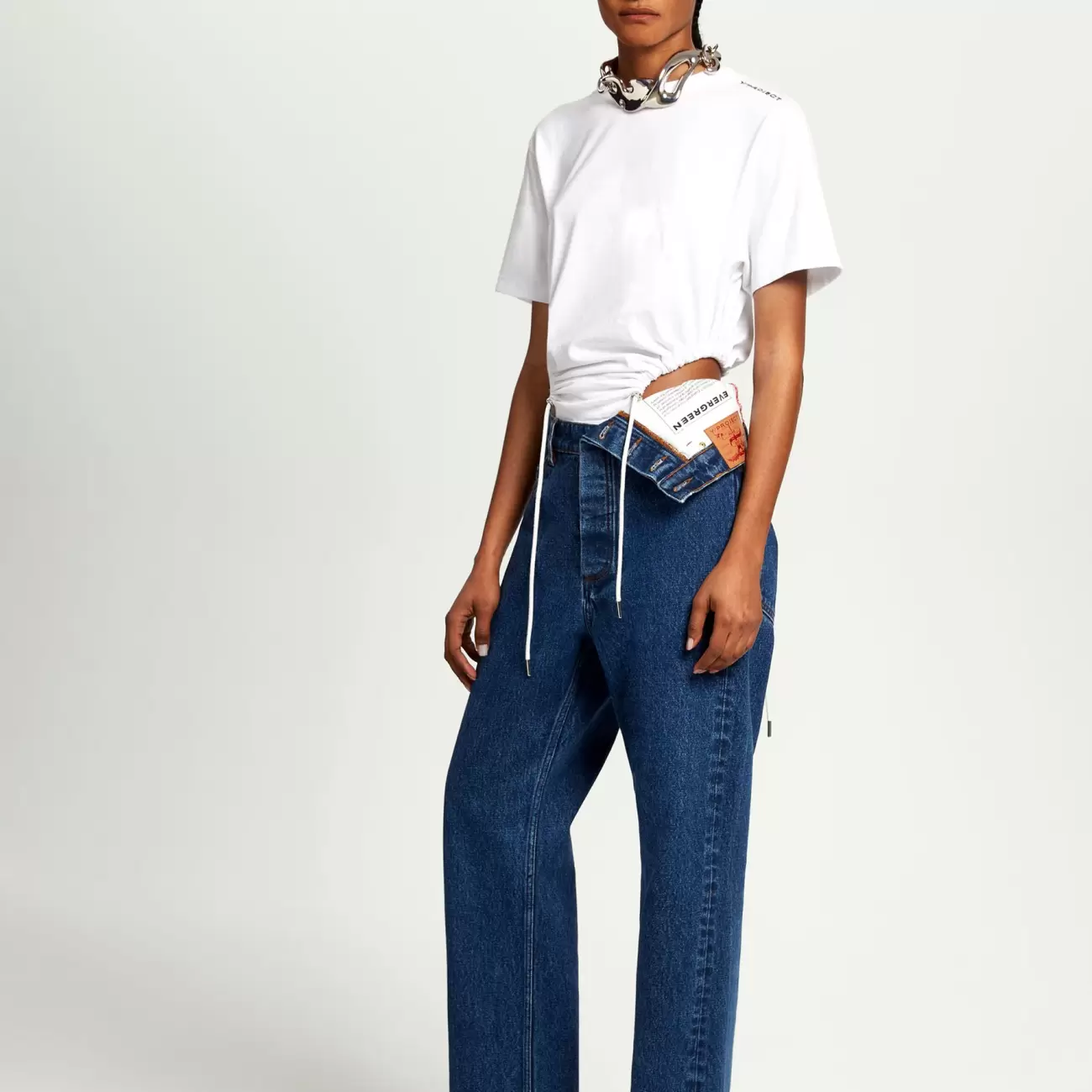 Classic Asymmetric Waist Jeans Navy Female