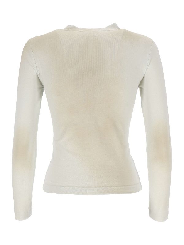 Slogan printed low-cut neck T-shirt