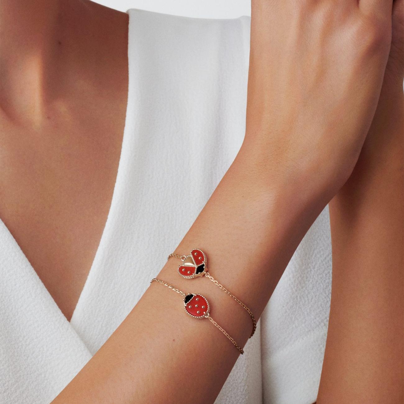 Lucky spring bracelet, ladybug with folded wings
