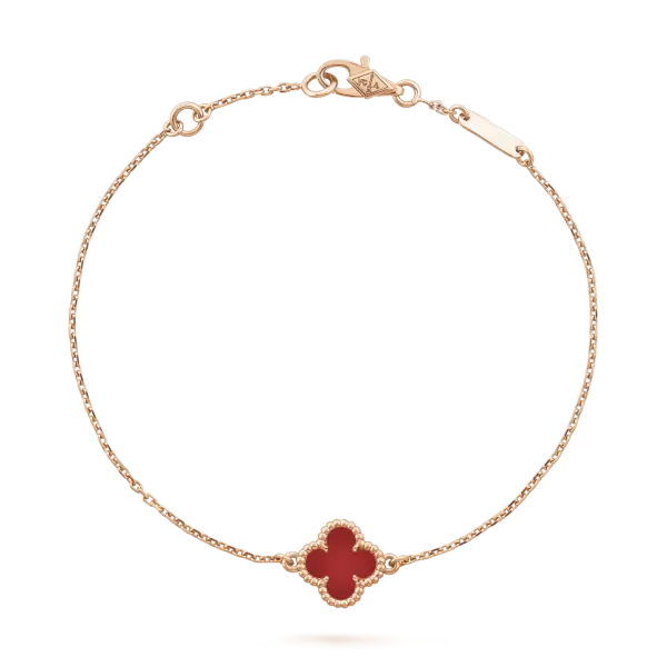 Arpels Rose Gold Carnelian Alhambra Bracelet