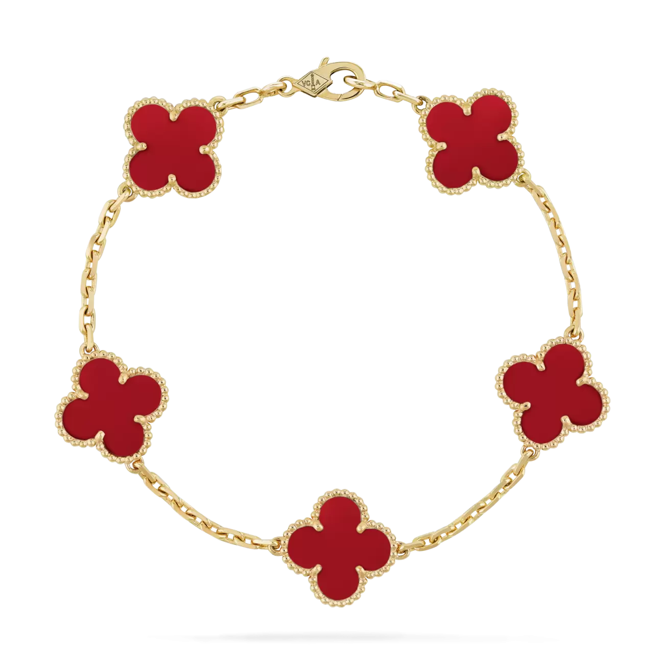 Vintage Alhambra bracelet, 5 motifs carnelian