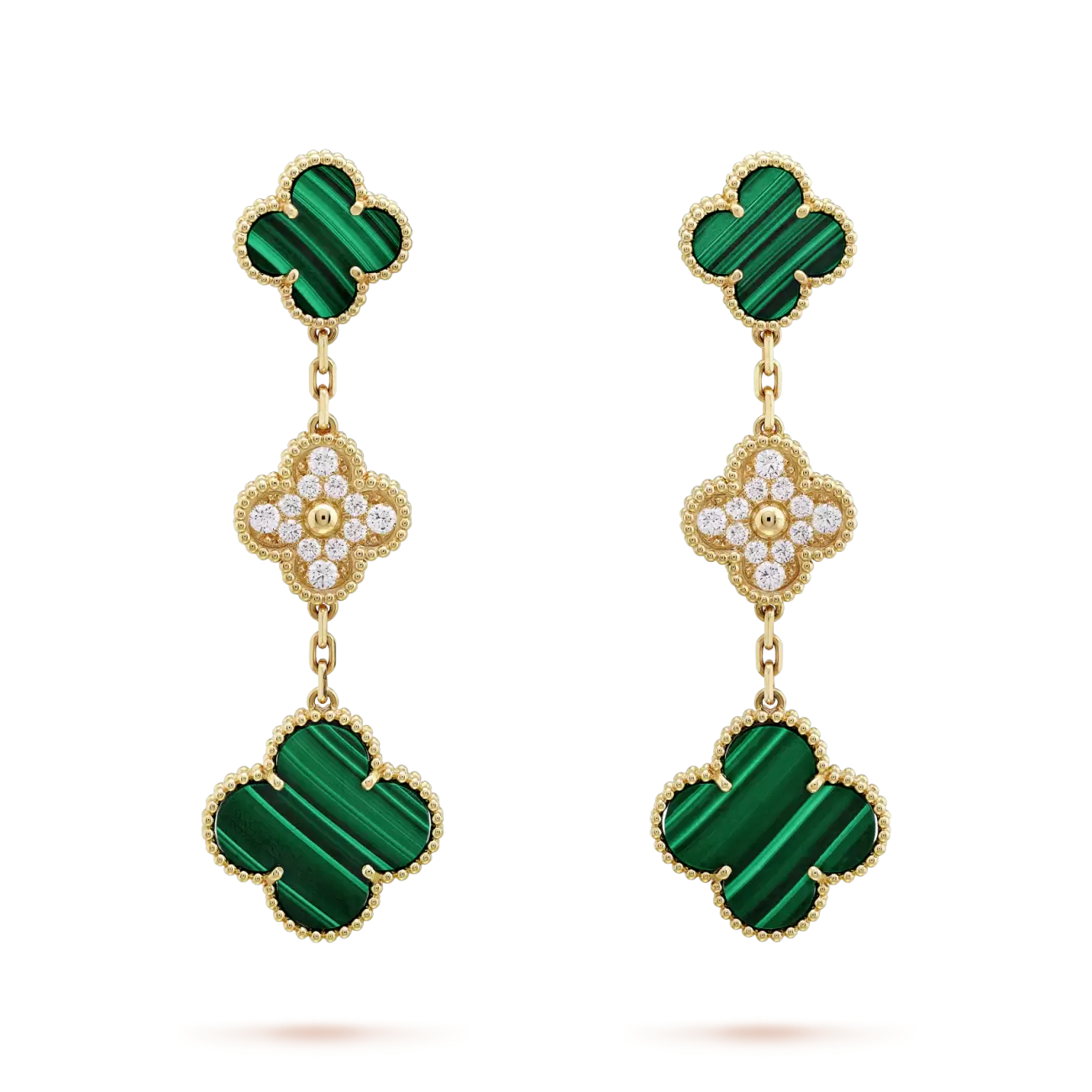 Magic Alhambra earrings, 3 motifs malachites