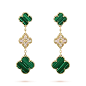 Magic Alhambra earrings, 3 motifs malachites