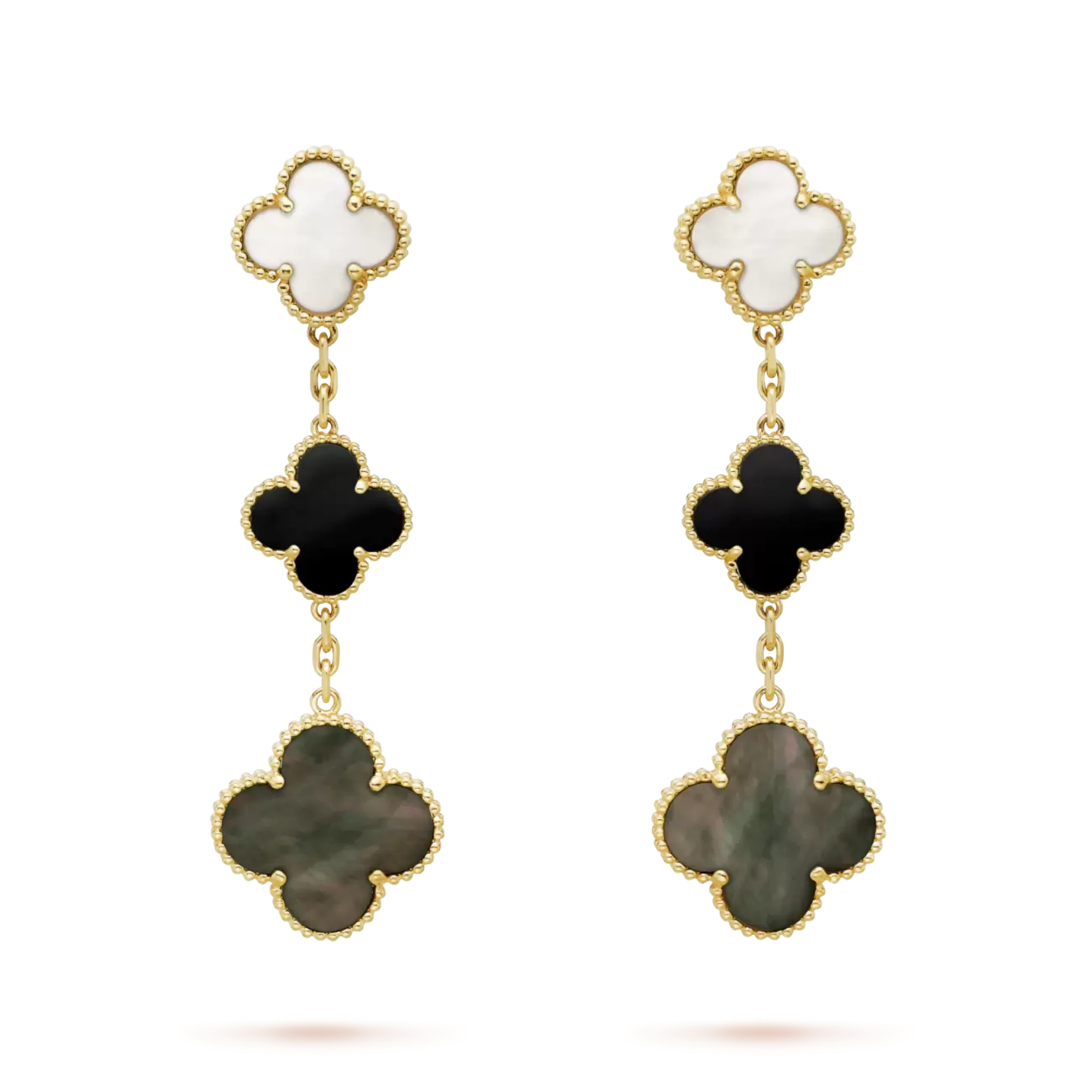 Magic Alhambra earrings, 3 motifs white and gray