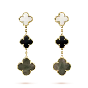 Magic Alhambra earrings, 3 motifs white and gray