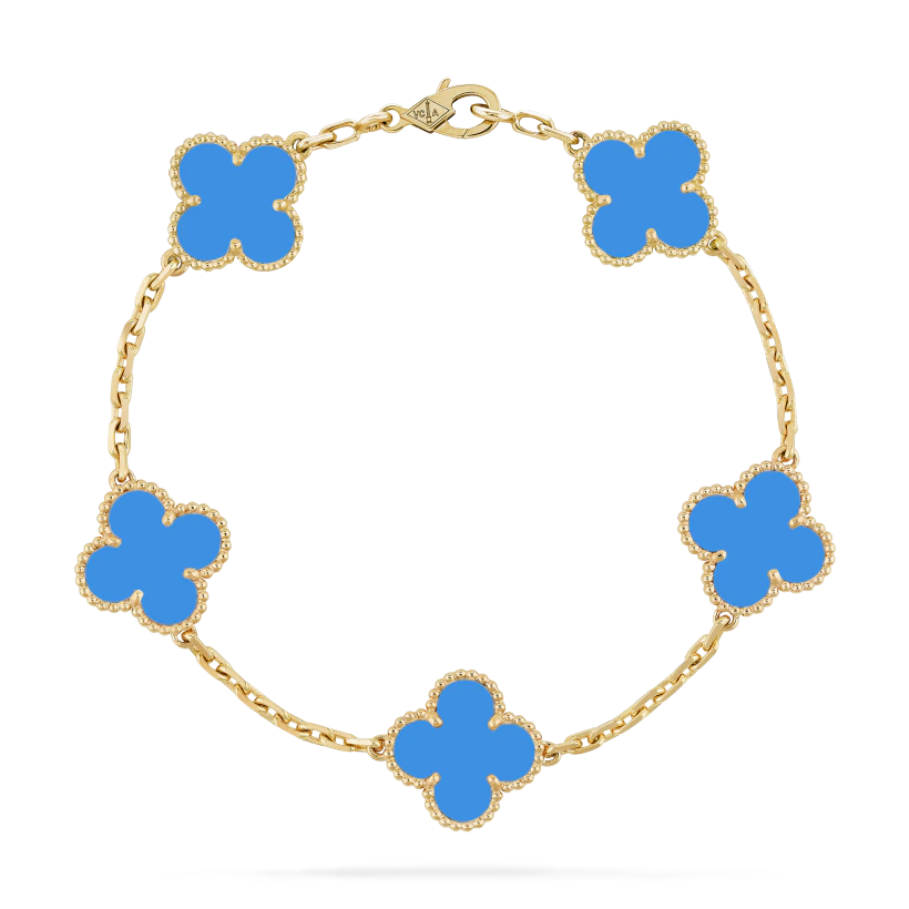 Vintage Alhambra bracelet, 5 motifs - 18K yellow gold and agate