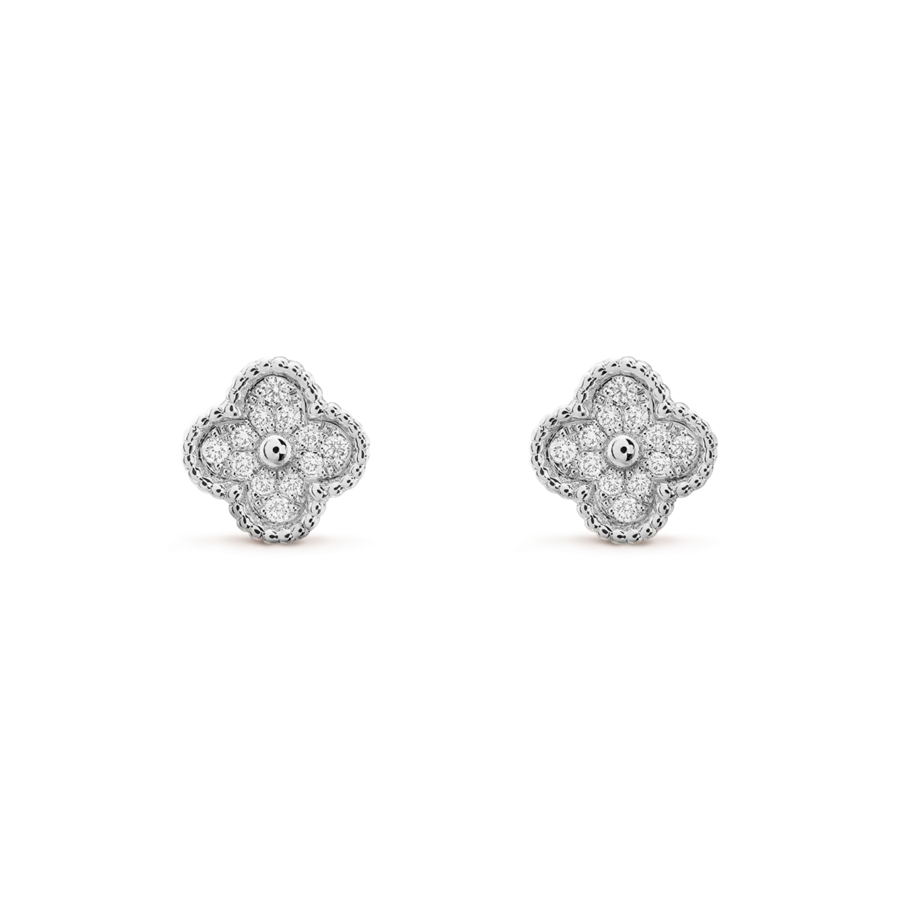 Sweet Alhambra earrings white gold, diamonds