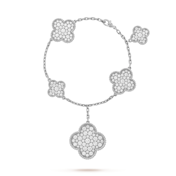 Magic Alhambra bracelet, 5 motifs white gold, diamonds