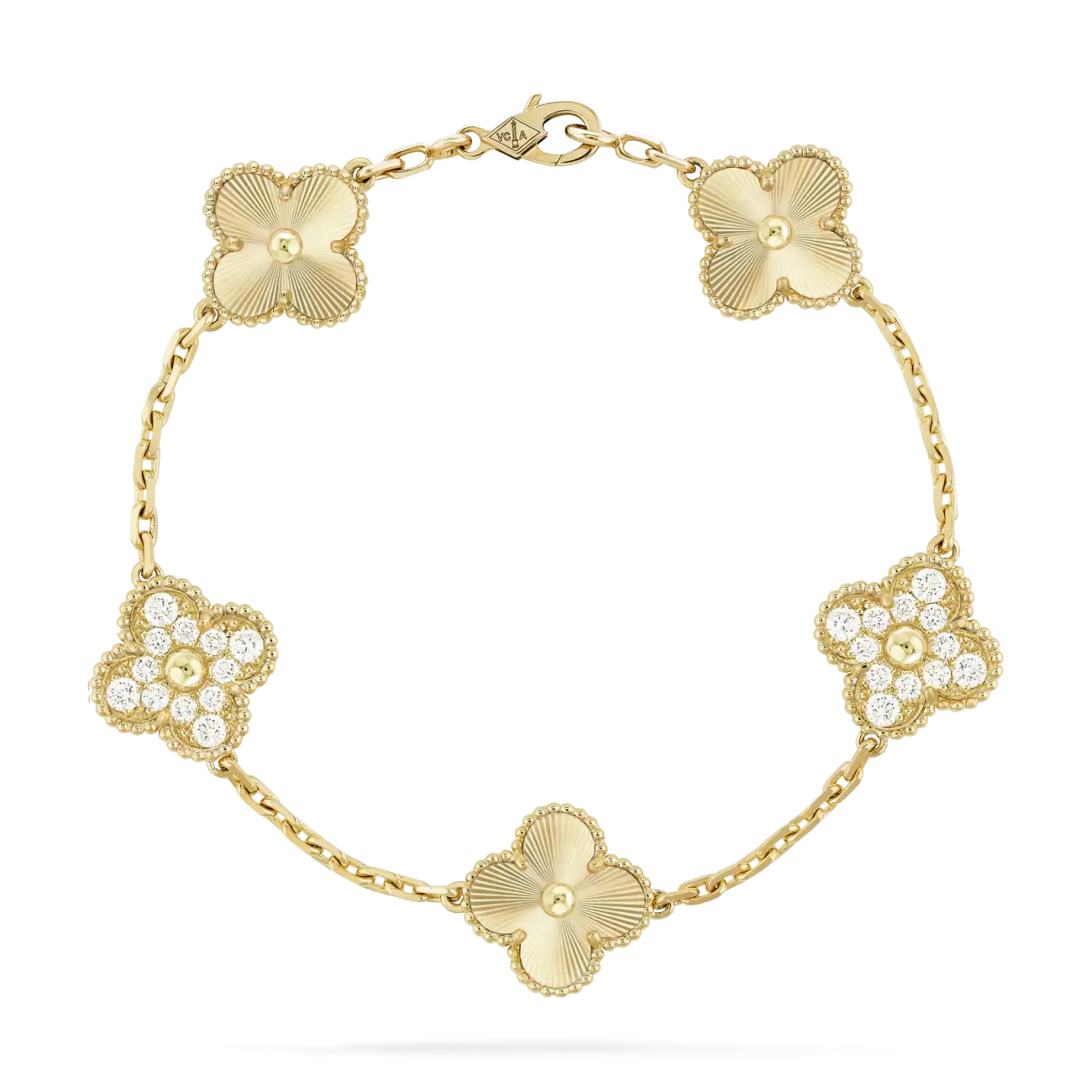 Vintage Alhambra bracelet, 5 motifs yellow gold, diamonds