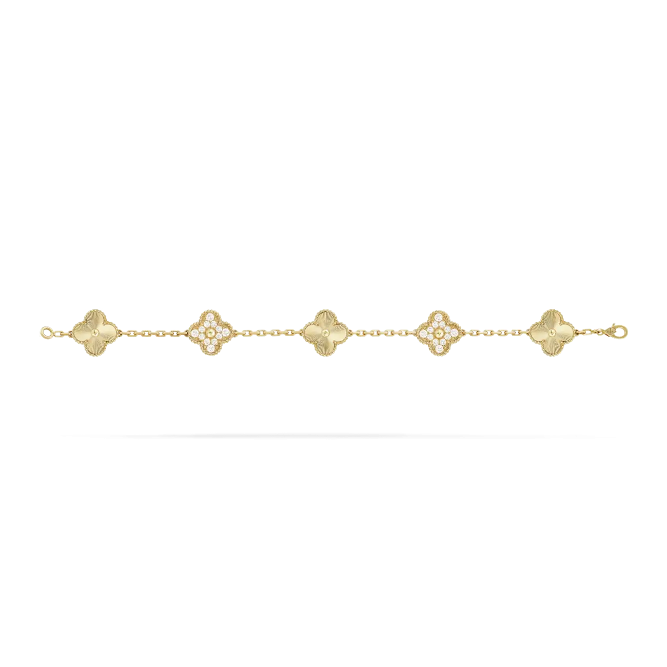 Vintage Alhambra bracelet, 5 motifs yellow gold, diamonds
