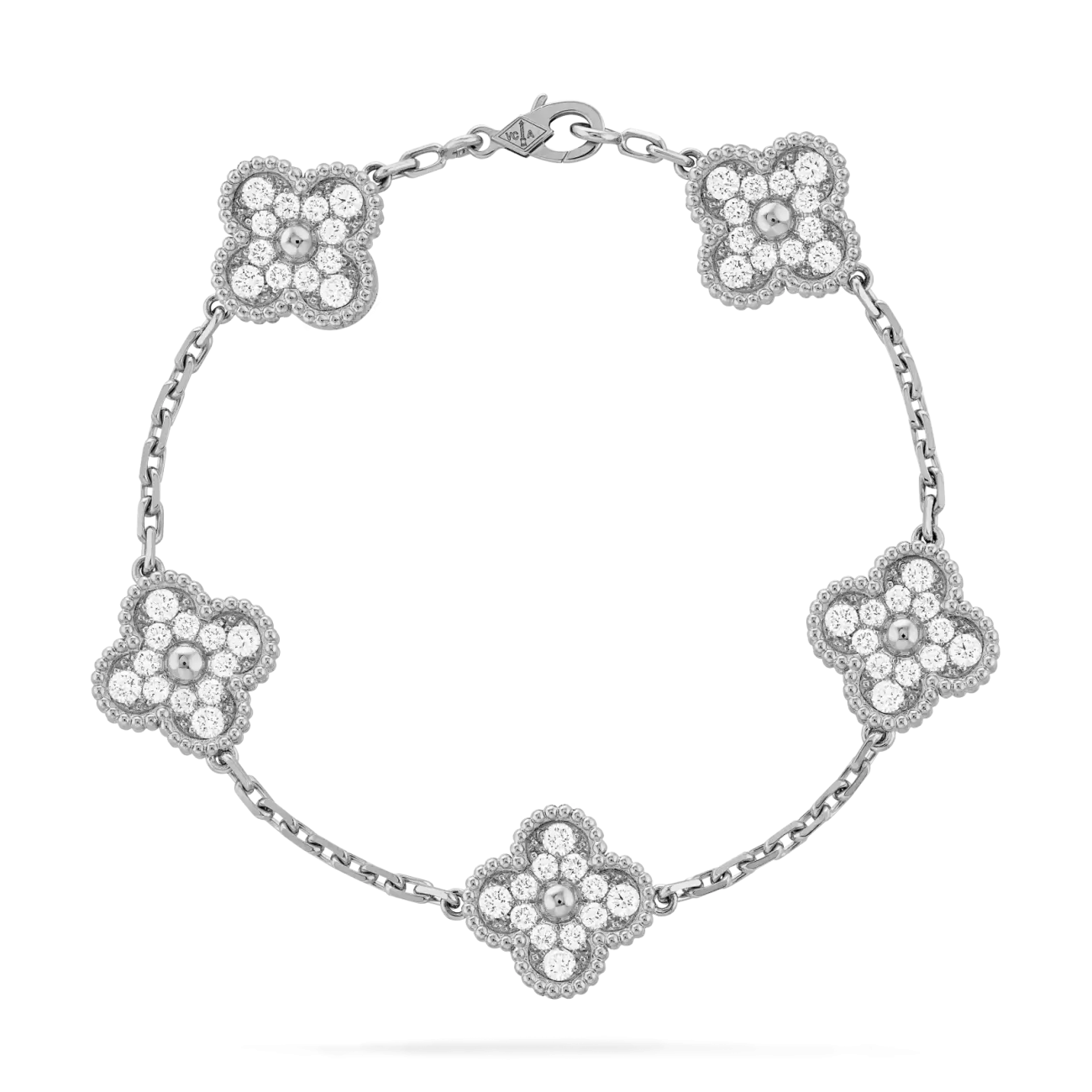 Vintage Alhambra bracelet, 5 motifs  white gold, diamonds