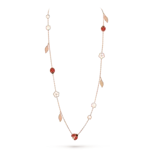 Lucky Spring long necklace, 15 motifs  pink gold, onyx, mother-of-pearl, carnelian