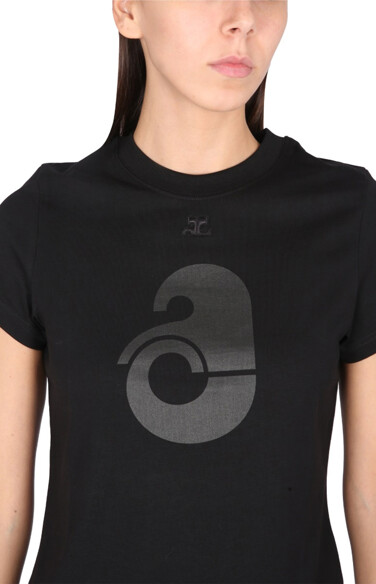 Courreges Cotton Shell Print T-Shirt Black