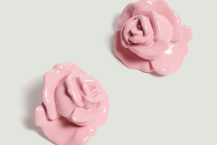 3D Rose Earrings / Pink