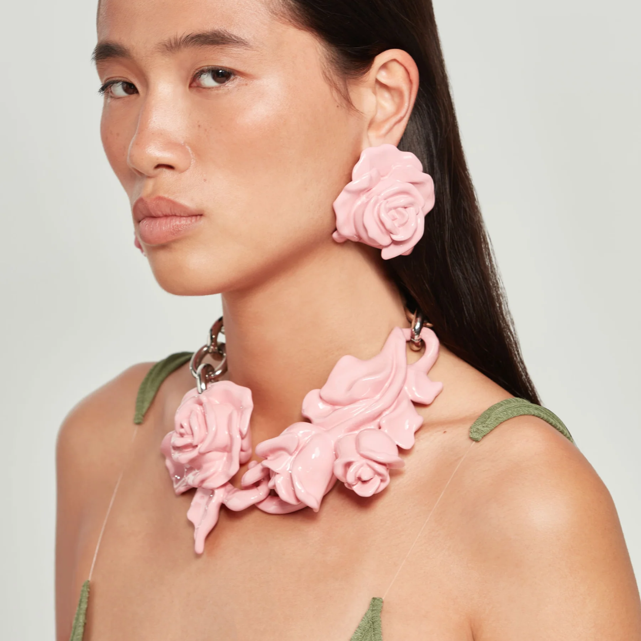 3D Rose Earrings / Pink