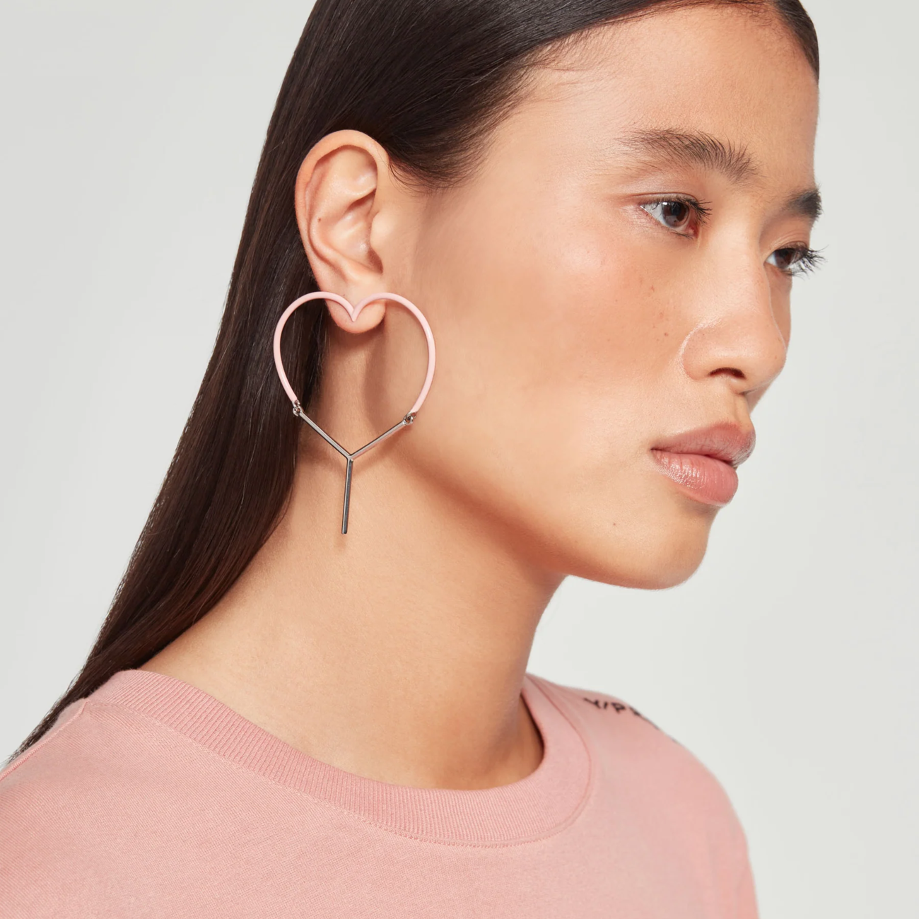 Mini Y Heart Earrings / Pink