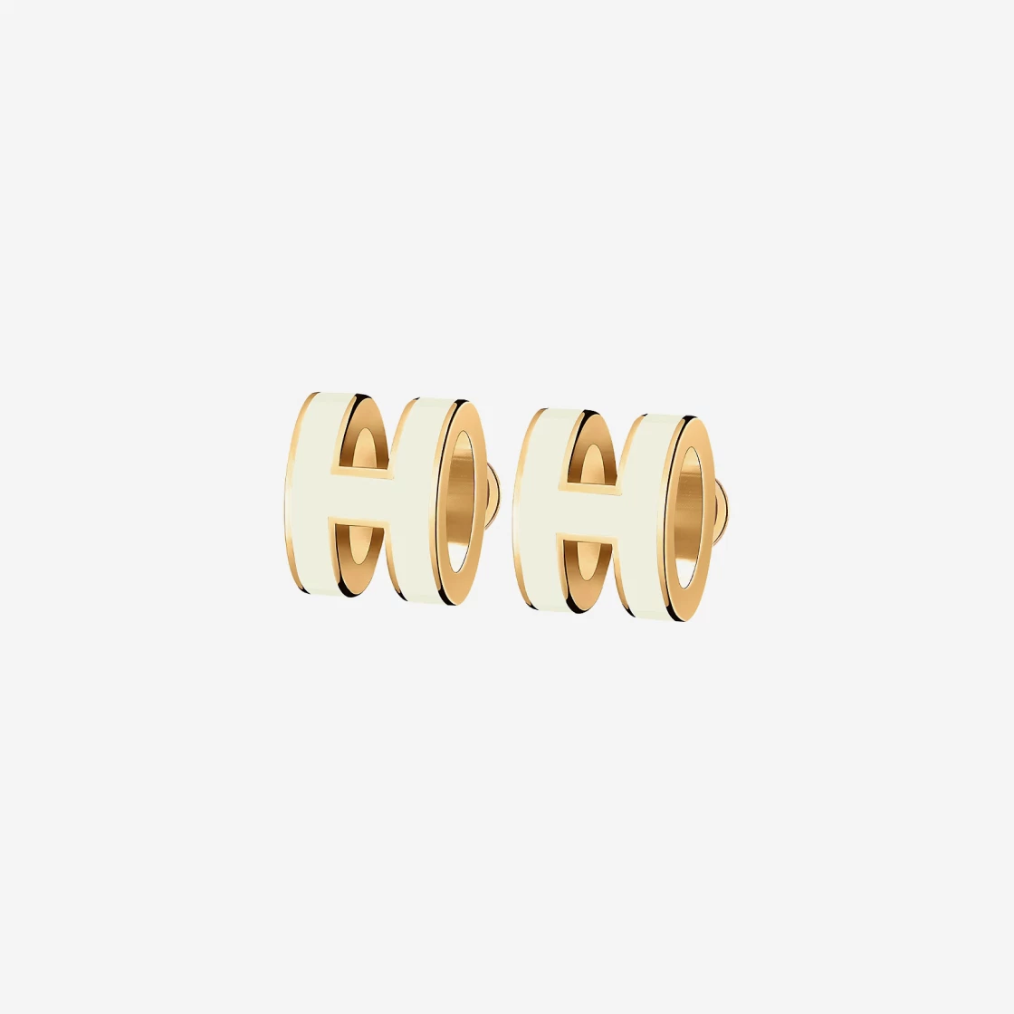 Hermes Mini Pop H Earring Gold & Blanc