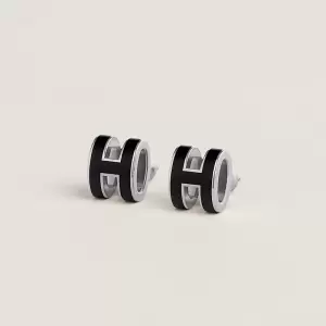 Hermes Mini Pop H Earrings Palladium & Noir