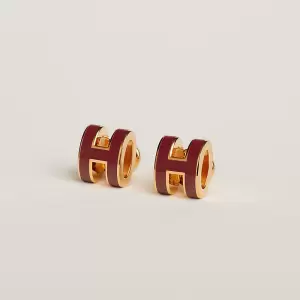 Hermes Mini Pop H Earring Gold & Rouge Rubis