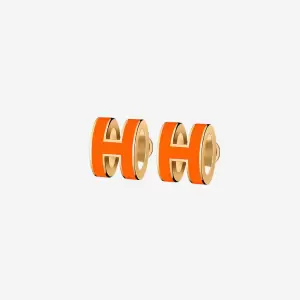 Hermes Mini Pop H Earring Gold & Orange Soie