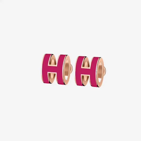 Hermes Mini Pop H Earring Rose Gold & Framboise