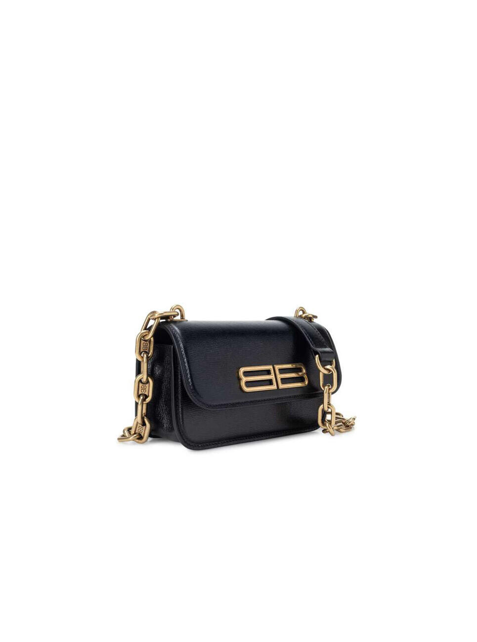 Balenciaga XS Gossip BB Logo Leather Shoulder Chain Bag Black/Gold