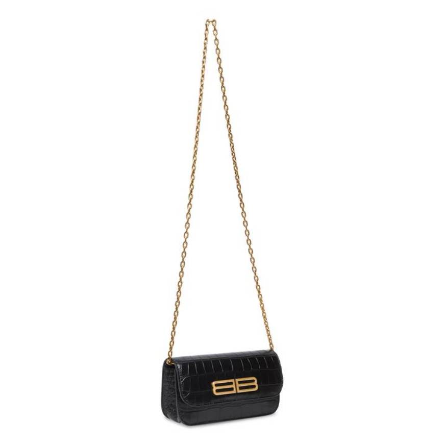 WOMEN'S GOSSIP WALLET ON CHAIN CROCODILE EMBOSSED IN BLACK