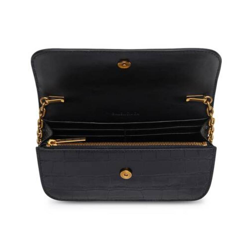 WOMEN'S GOSSIP WALLET ON CHAIN CROCODILE EMBOSSED IN BLACK