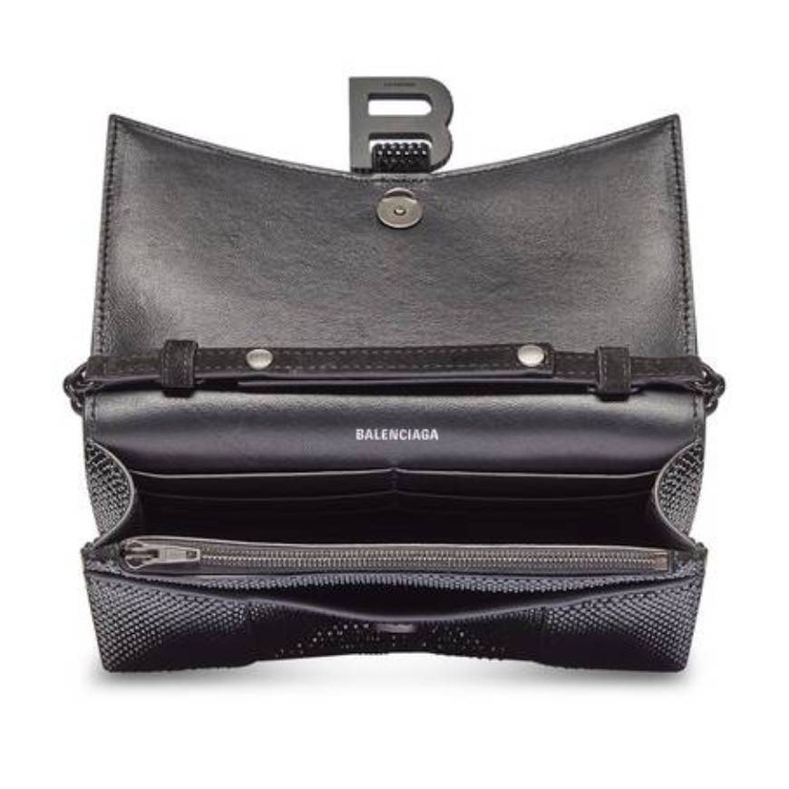 WOMEN'S HOURGLASS WALLET WITH CHAIN WITH RHINESTONES IN BLACK