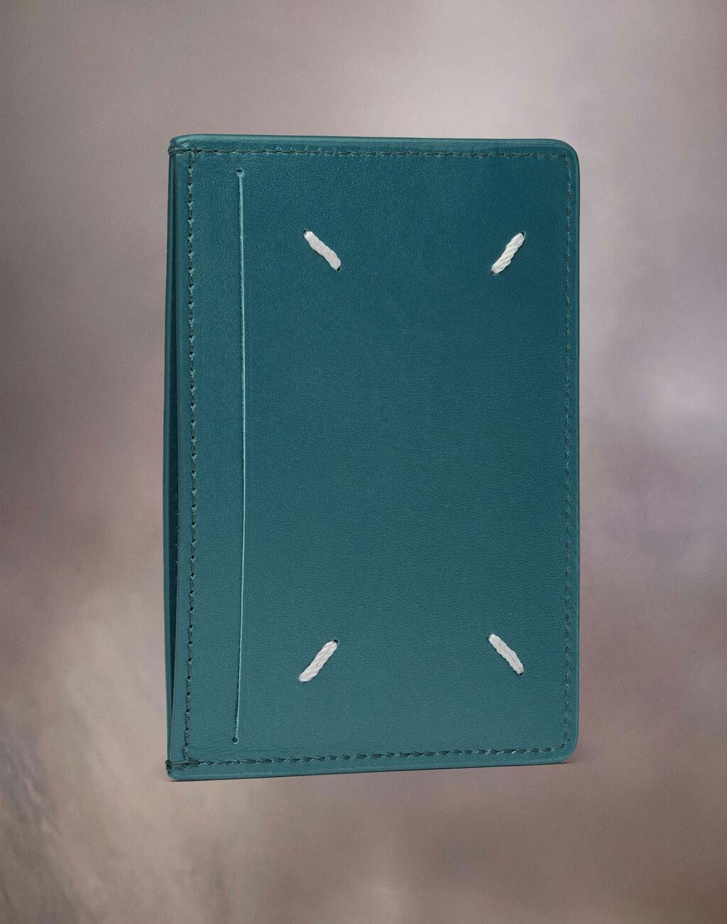 Green leather small card holder