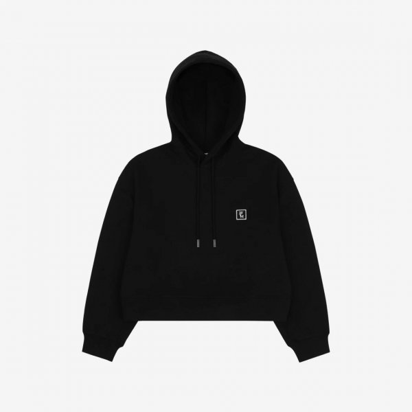(W) Wooyoungmi Cotton Back Logo Cropped Hoodie Black