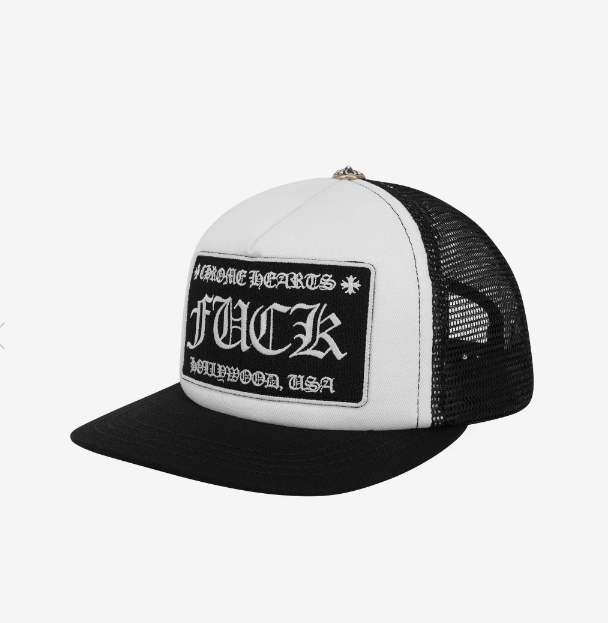 Chrome Hearts Fuck Hollywood Trucker Hat Black White