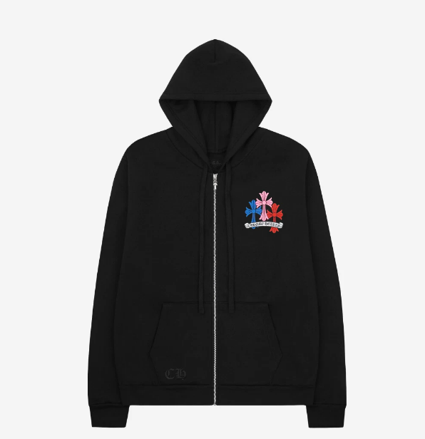 Chrome Hearts Multi Color Cross Zip-Up Hoodie Black