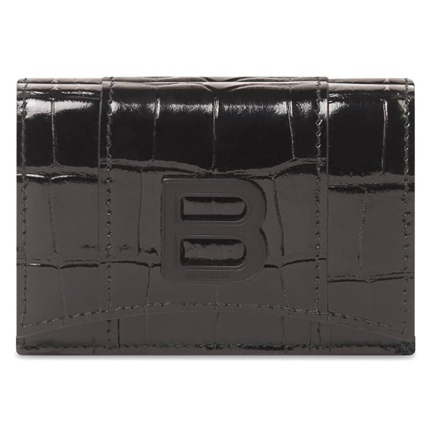 PORTEFEUILLE HOURGLASS MINI MODÈLE EMBOSSÉ CROCODILE POUR FEMME EN NOIR