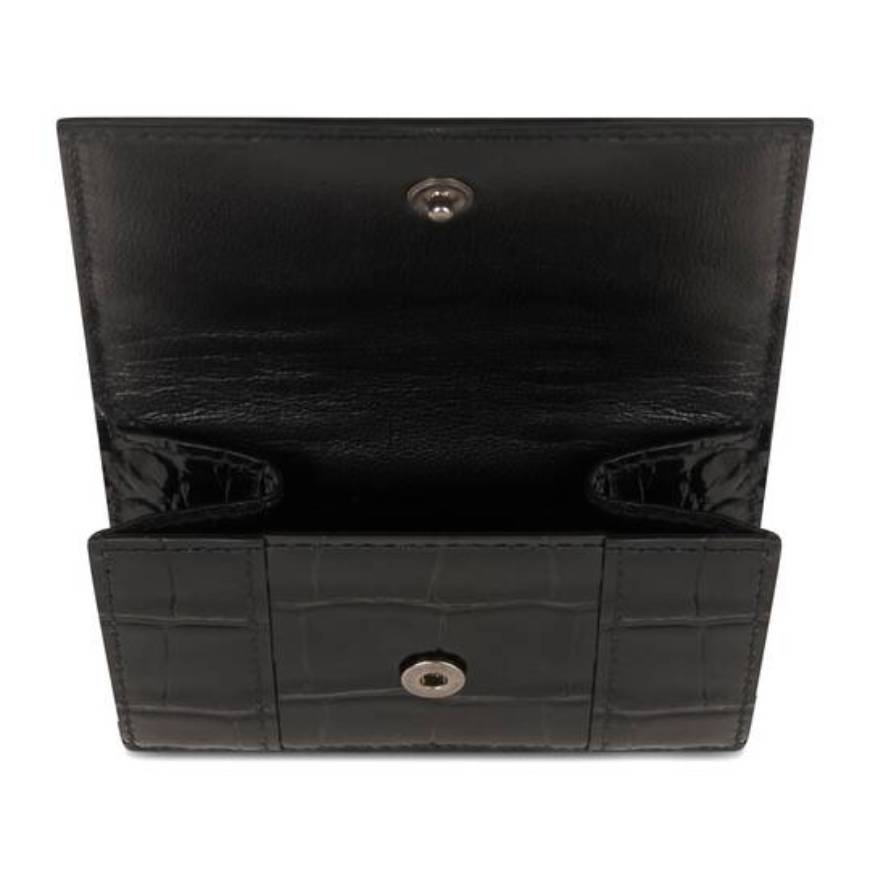 PORTEFEUILLE HOURGLASS MINI MODÈLE EMBOSSÉ CROCODILE POUR FEMME EN NOIR