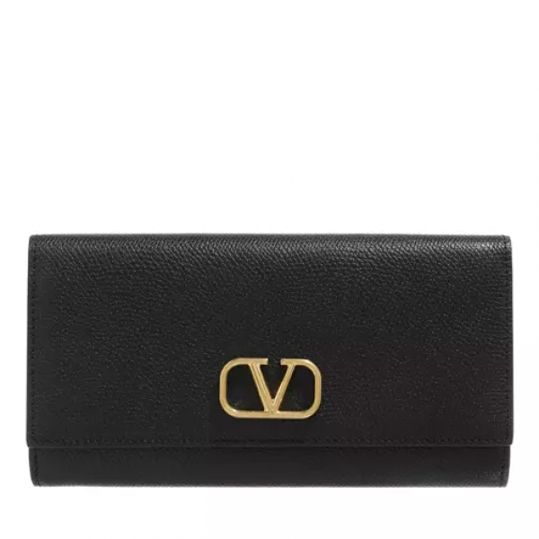 Wallet V-Logo Signature Calf Leather Black