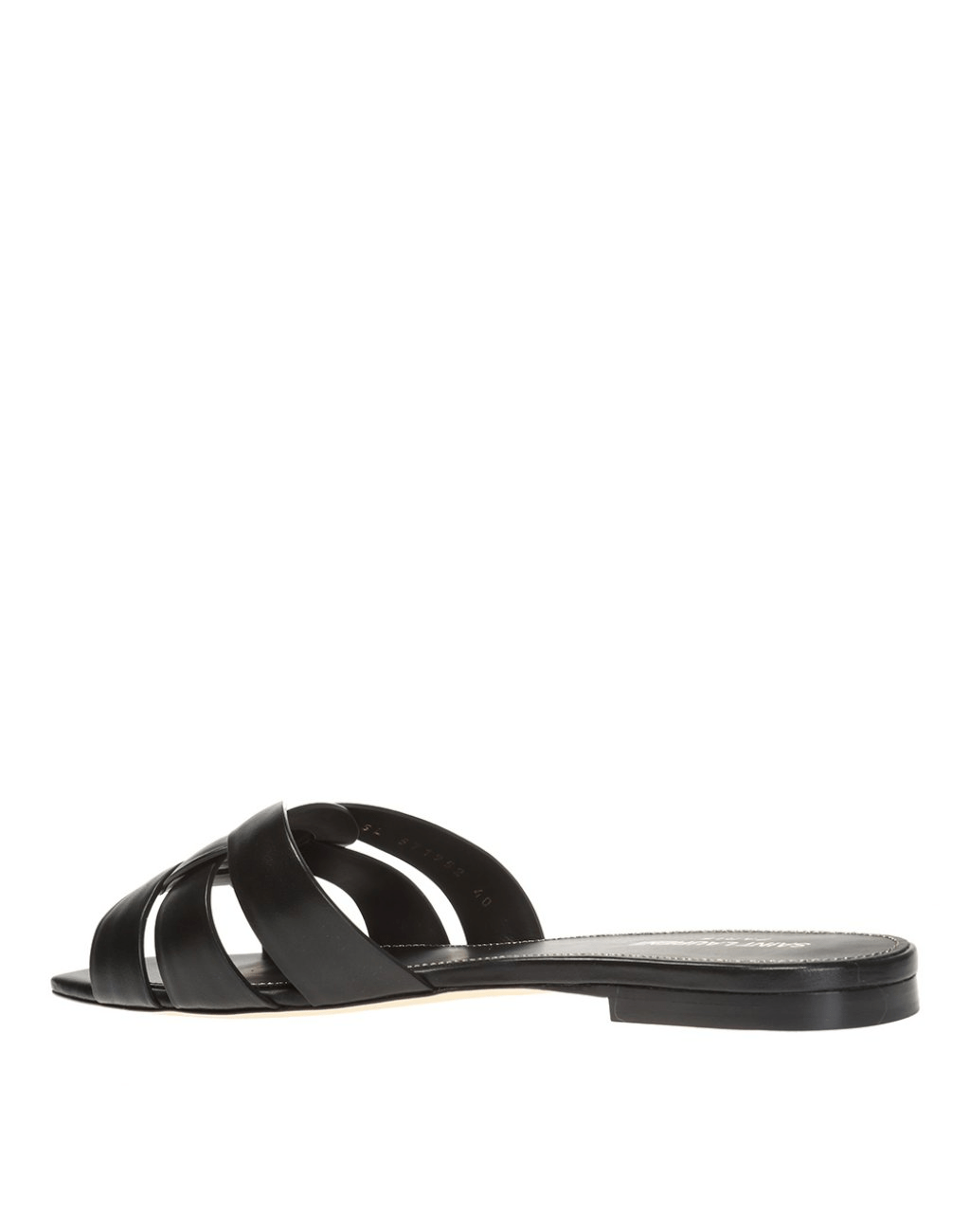 SAINT LAURENT BLACK ‘TRIBUTE’ LEATHER SLIDES