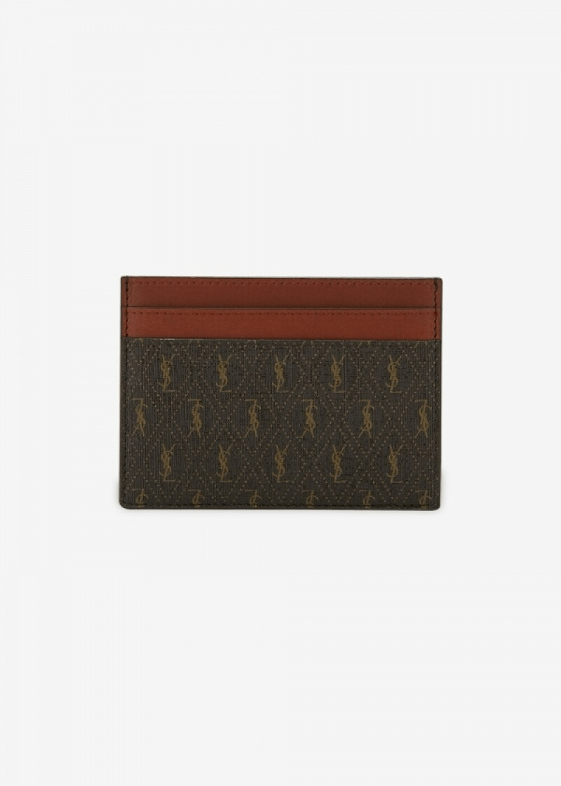 Saint Laurent Men's All Over Monogram Chestnut Card Holder