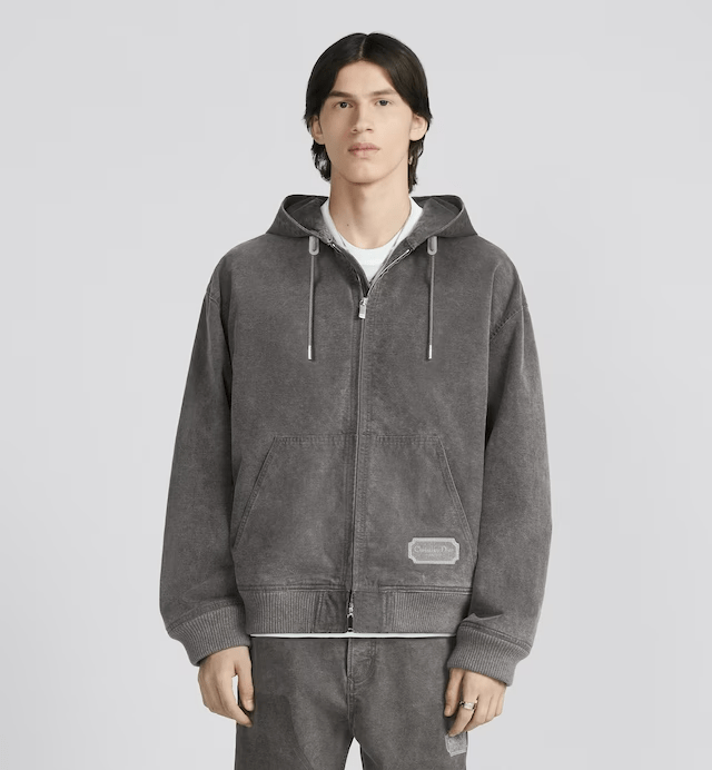 Christian Dior Couture Zipped Blouson Gray Cotton Denim